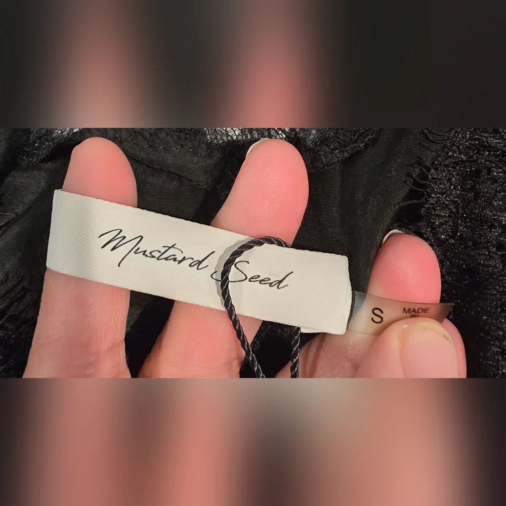 Mustard Seed Silky Blouse With Lace Details Size Small - Picture 3 of 7